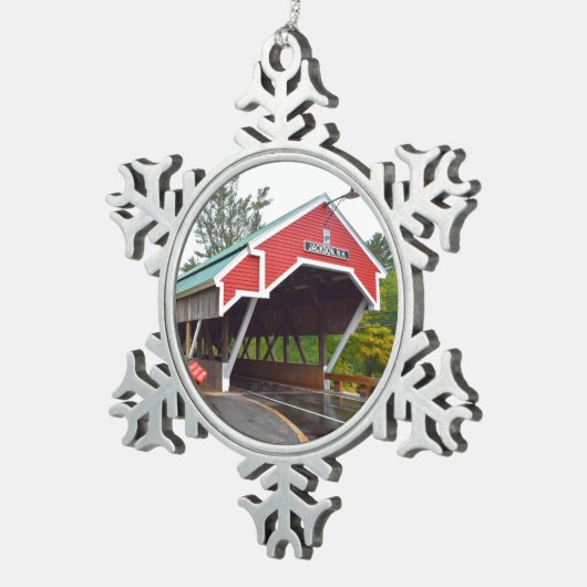 Jackson, NH Covered Bridge kerstversiering Tin Sneeuwvlok Ornament (Rechts)