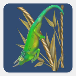 Jackson’s chameleon hanging out in the bamboo vierkante sticker