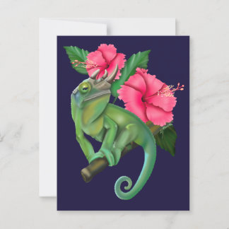 Jackson’s Chameleon with Hibiscus  Briefkaart