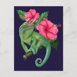 Jackson’s Chameleon with Hibiscus  Briefkaart