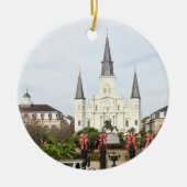 Jackson Square, Cathedraal Saint Louis at Xmas C Keramisch Ornament (Voorkant)