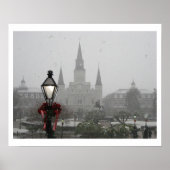 Jackson Square, St. Louis Cathedral in de sneeuw Poster (Voorkant)