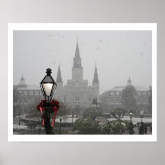 Jackson Square, St. Louis Cathedral in de sneeuw Poster
