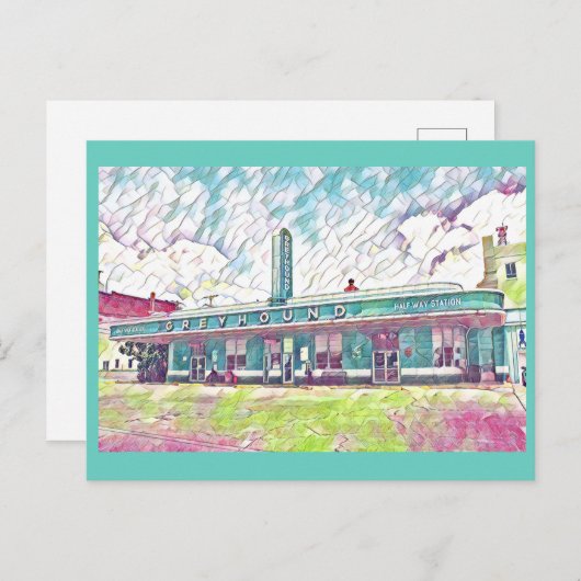 Jackson, TN Greyhound Halfway Bus Station schilder Briefkaart (Voorkant / Achterkant)