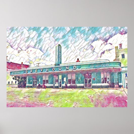 Jackson, TN Greyhound Halfway Bus Station schilder Poster (Voorkant)