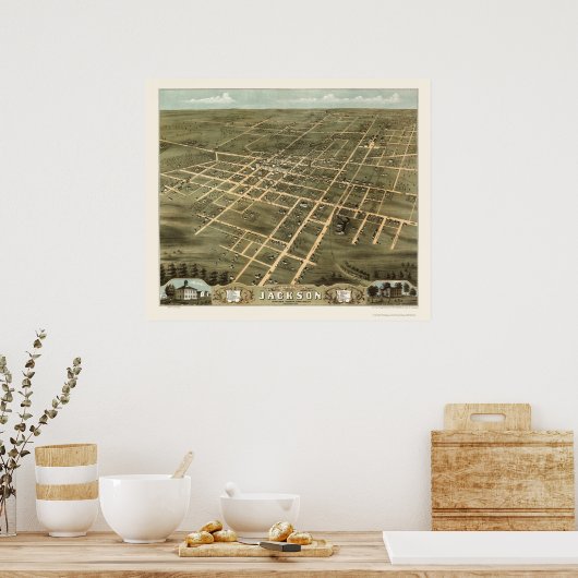 Jackson, TN Panorama Map - 1870 Poster (Keuken)