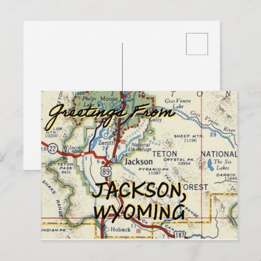Jackson Wyoming  Map Briefkaart (Voorkant / Achterkant)