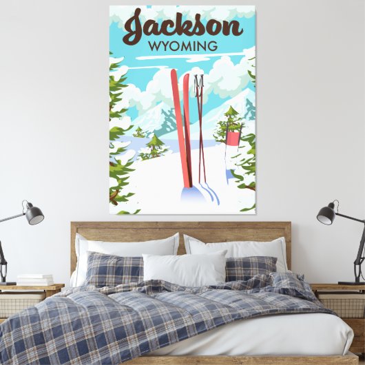 Jackson Wyoming ski poster Canvas Afdruk (Insitu (Slaapkamer))