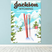 Jackson Wyoming skiposter Canvas Afdruk (Insitu (Houten vloer))