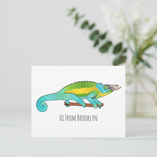 Jackson's chameleon cartoon briefkaart (Staand voorkant)