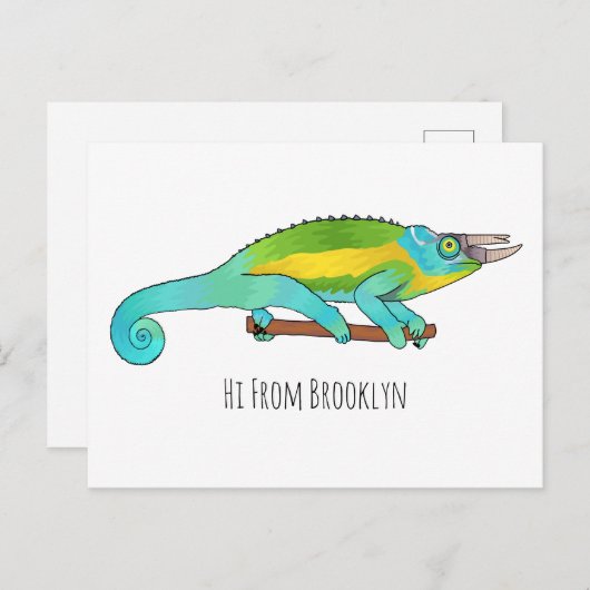 Jackson's chameleon cartoon briefkaart (Voorkant / Achterkant)