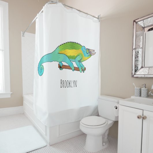 Jackson's chameleon cartoon douchegordijn (In situ)