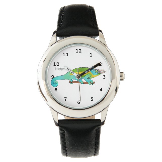 Jackson's chameleon cartoon horloge (Voorkant)