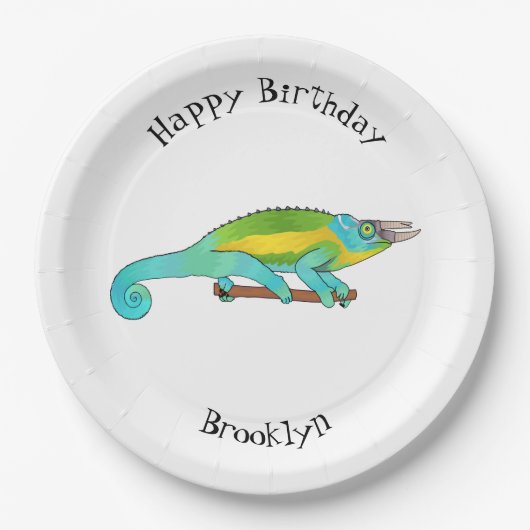 Jackson's chameleon cartoon papieren bordje (Voorkant)
