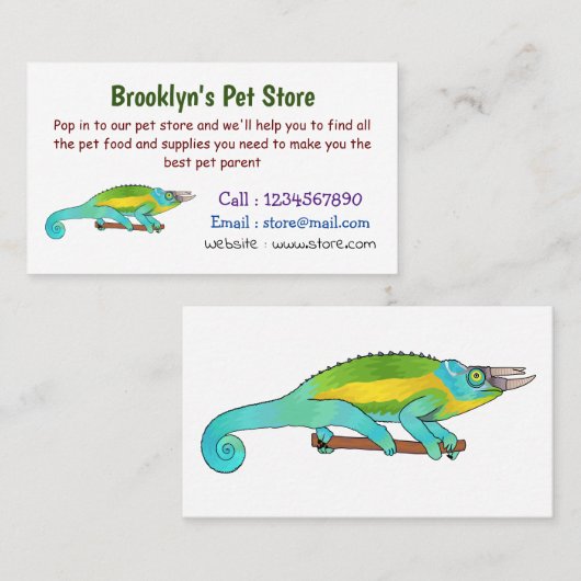 Jackson's chameleon cartoon visitekaartje (Voorkant / Achterkant)
