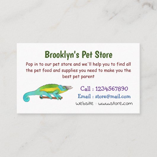 Jackson's chameleon cartoon visitekaartje (Voorkant)