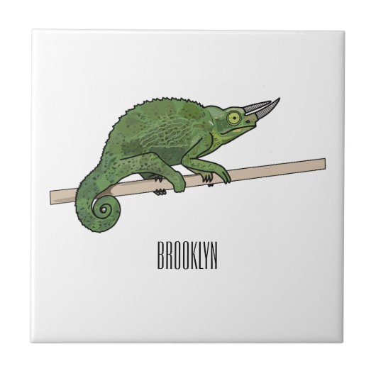 Jackson's kameleon cartoonillustratie tegeltje (Voorkant)