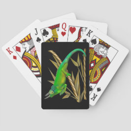 Jacksons kameleon die rondhangt in de bamboe pokerkaarten