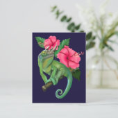 Jacksons Kameleon met Hibiscus  Briefkaart (Staand voorkant)