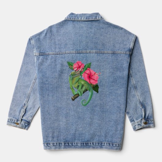 Jackson's kameleon met Hibiscus Denim Jacket (Achterkant)