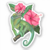 Jackson's kameleon met Hibiscus Sticker (Voorkant)