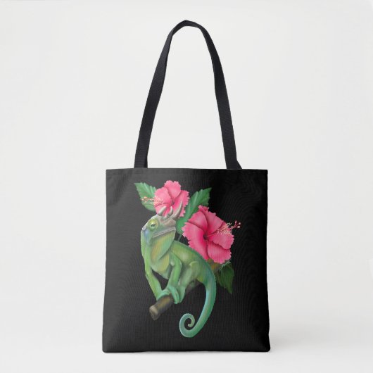 Jackson's kameleon met Hibiscus Tote Bag (Voorkant)