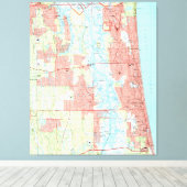 Jacksonville Beach en Atlantic Beach Florida Map Canvas Afdruk (Insitu (Houten vloer))