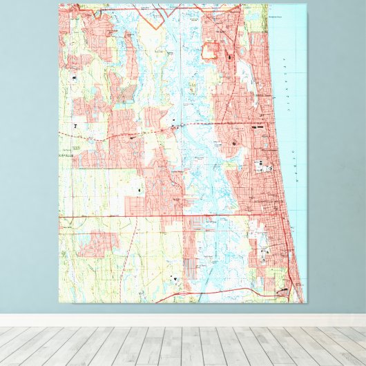 Jacksonville Beach en Atlantic Beach Florida Map Canvas Afdruk (Insitu (Houten vloer))