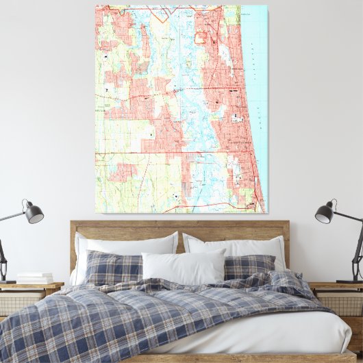 Jacksonville Beach en Atlantic Beach Florida Map Canvas Afdruk (Insitu (Slaapkamer))