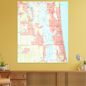 Jacksonville Beach en Atlantic Beach Florida Map Canvas Afdruk (Insitu (Woonkamer))