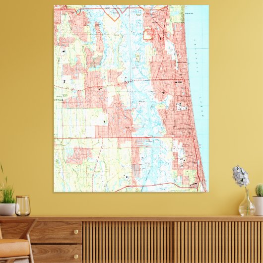 Jacksonville Beach en Atlantic Beach Florida Map Canvas Afdruk (Insitu (Woonkamer))