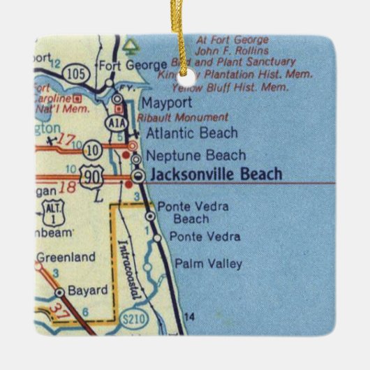 Jacksonville Beach FL  Map Keramisch Ornament (Voorkant)