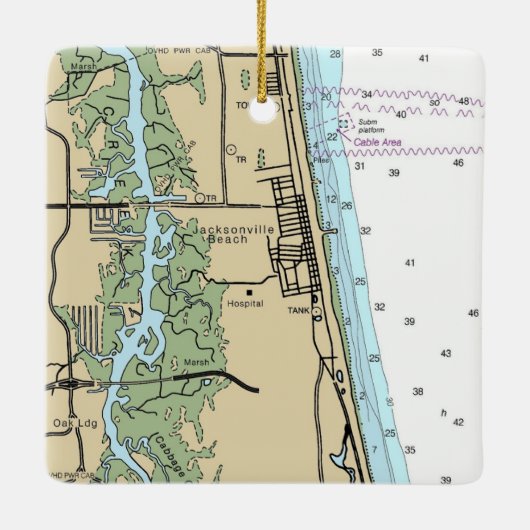 Jacksonville Beach Florida Chart Ceramic Ornament (Achterkant)