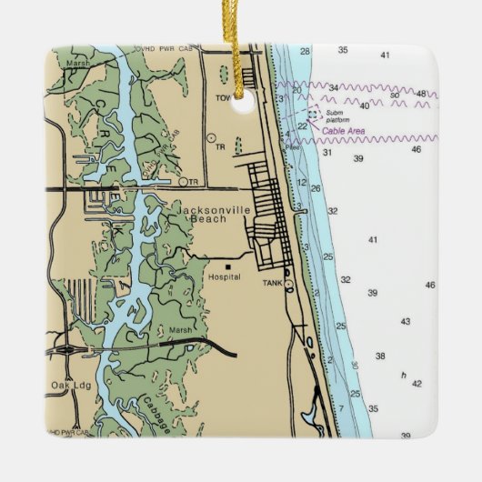 Jacksonville Beach Florida Chart Ceramic Ornament (Voorkant)