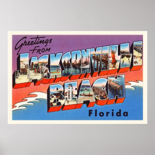 Jacksonville Beach Florida FL Old Travel Souvenir Poster (Voorkant)