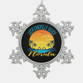 Jacksonville Beach Florida Palm Trees Beach Tin Sneeuwvlok Ornament