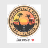 Jacksonville Beach Florida Retro Sunset Palm 80s Sticker (Vel)