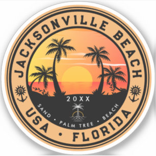 Jacksonville Beach Florida Retro Sunset Palm 80s Sticker