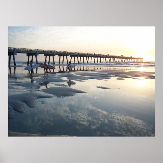 Jacksonville Beach, Florida - Surfer Sunrise Poster (Voorkant)
