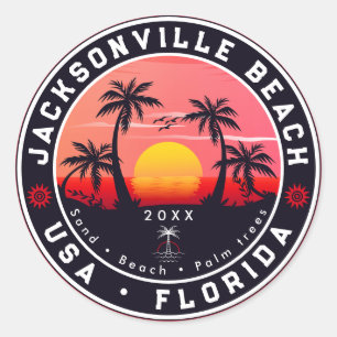 Jacksonville Beach Florida tropische retro zonsond Ronde Sticker