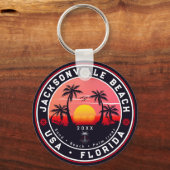 Jacksonville Beach Florida tropische retro zonsond Sleutelhanger (Voorkant)