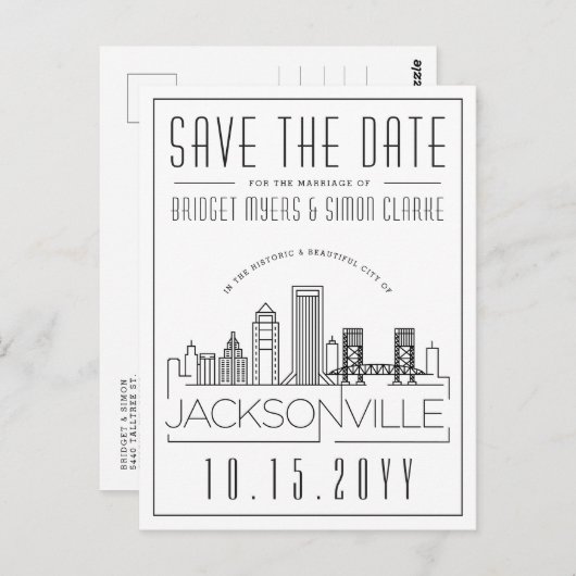 Jacksonville bruiloft | Skyline De datum opslaan Briefkaart (Voorkant / Achterkant)