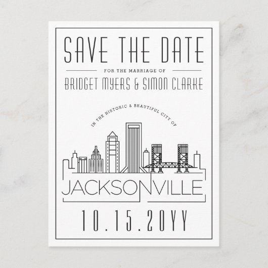 Jacksonville bruiloft | Skyline De datum opslaan Briefkaart (Voorkant)