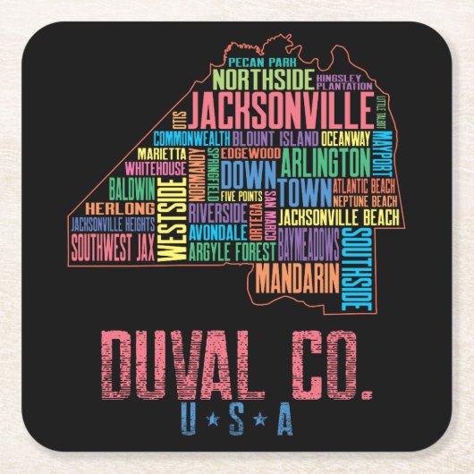 Jacksonville Duval County Florida Map USA Kartonnen Onderzetters (Voorkant)