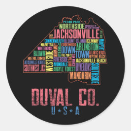Jacksonville Duval County Florida Map USA Ronde Sticker