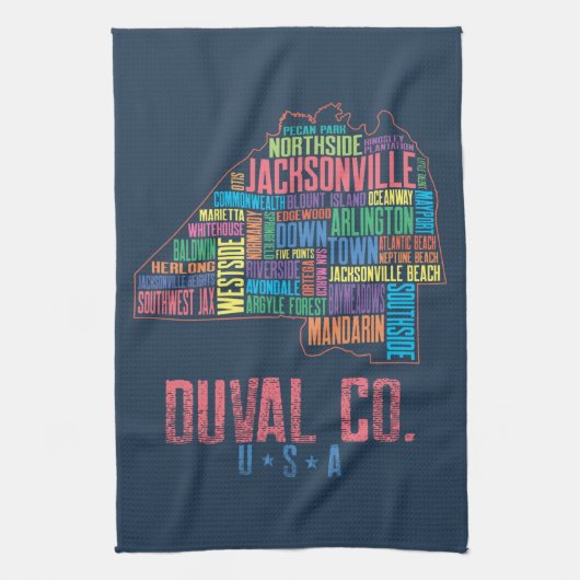 Jacksonville Duval County Florida Map USA Theedoek (Verticaal)