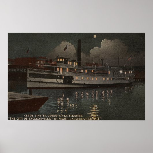 Jacksonville, FL - Night Uitzicht St. Johns River Poster (Voorkant)