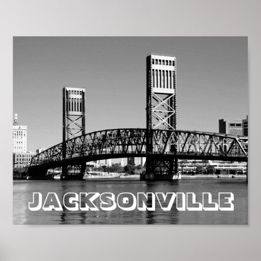 Jacksonville Florida Bridge Black en White Foto Poster (Voorkant)
