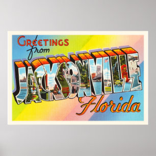 Jacksonville Florida FL Vintage Travel Souvenir Poster
