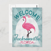 Jacksonville Florida Pink Flamingo Retro Briefkaart (Voorkant / Achterkant)
